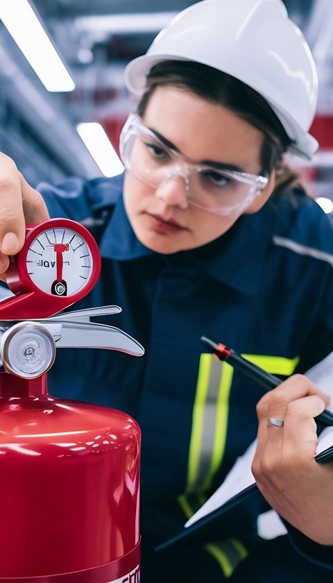an engineer inspects a pressure gauge